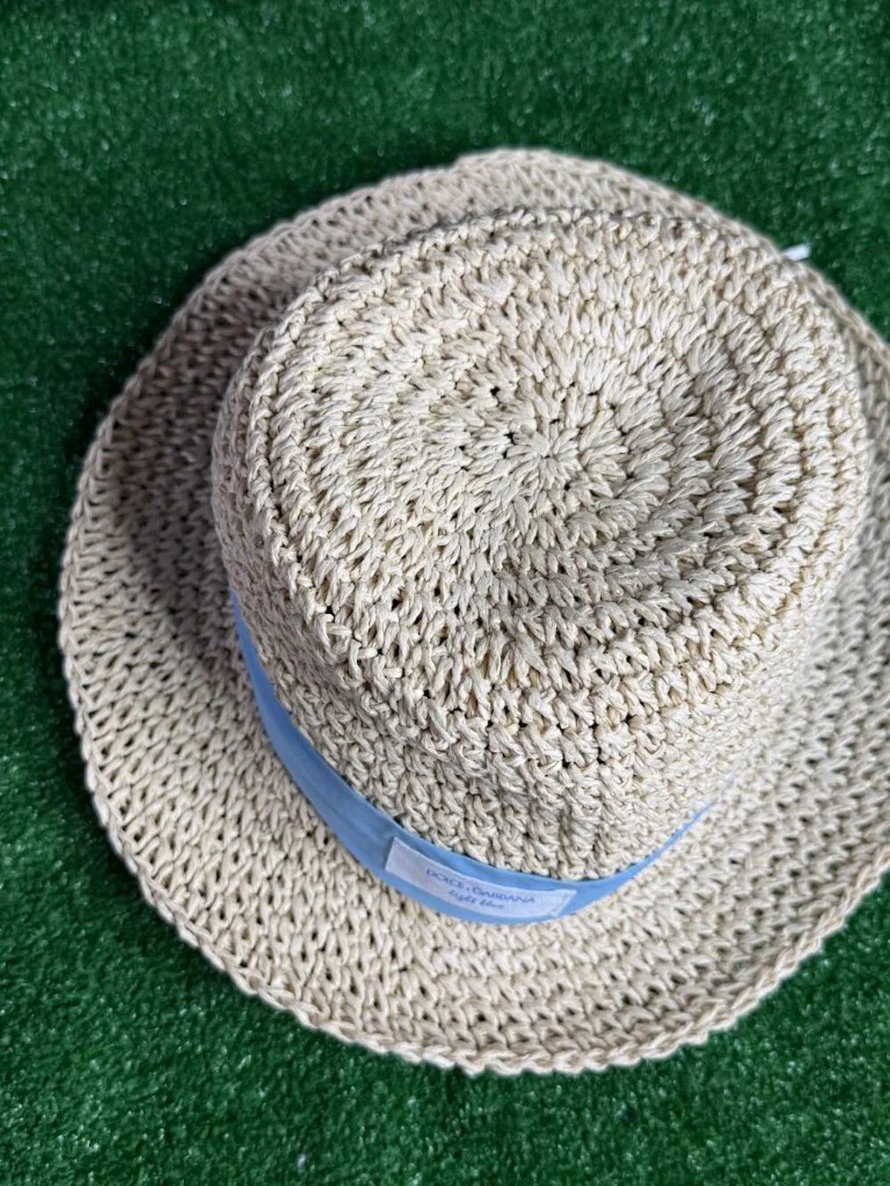 Dolce & Gabbana Natural Straw Hat with Light Blue Band